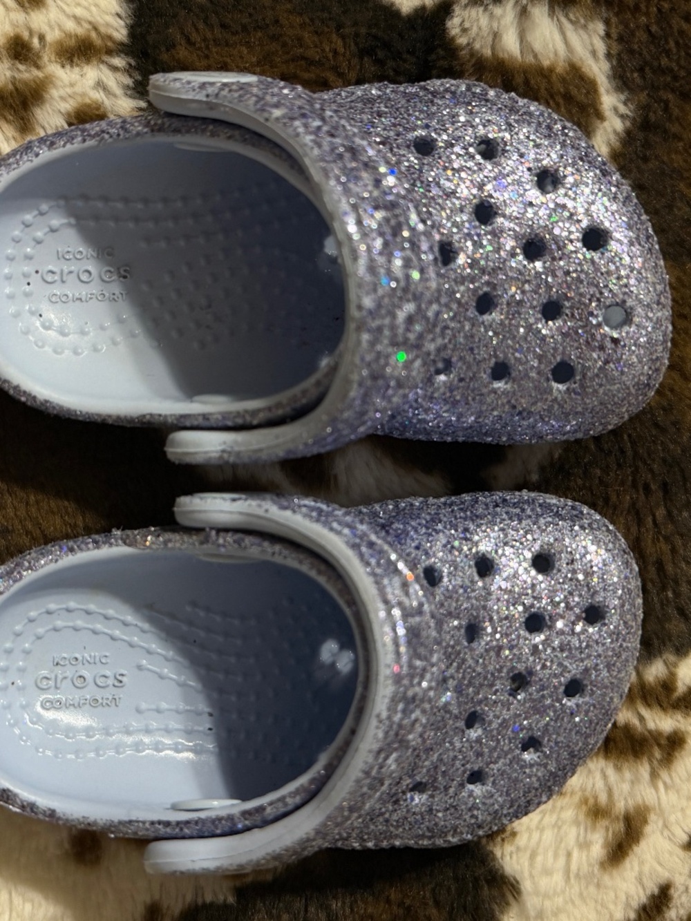 Purple Sparkle Crocs Size 4 Clogs